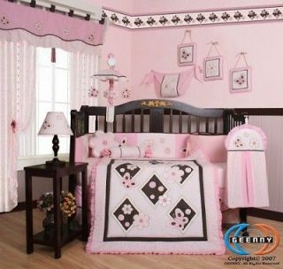Boutique Pink Brown Butterfly 13PCS CRIB BEDDING SET
