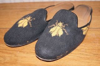 Stubbs & Wootton Black needlepoint FLY Insect design Loafer Flats 