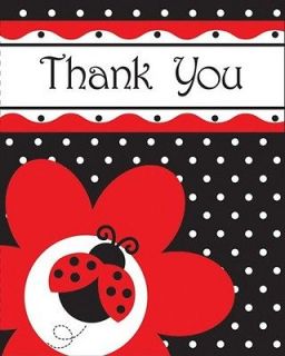 Ladybug Baby Shower 1st Birthday Party Supplies Thank you Notes 8pk