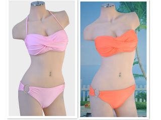   Halter Twist Bandeau Bathingsuit Padded Bra Low Rise Bikini Swimwear