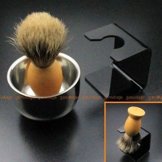 Badger Bristle Shaving Brush + Stainless Steel Bowl + Brush Stand 