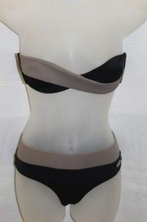   Womens Black & Taupe Bandeau Bikini Swimsuit Sz XS 140419 9S159