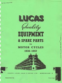 Lucas Equipment & Spare Parts Manual for Pashley Motorcycles 1936 