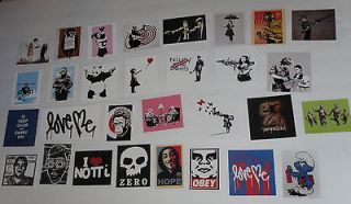 BANKSY & DEATH NYC Original Street Art Graffiti Sticker Pack of 30 a 
