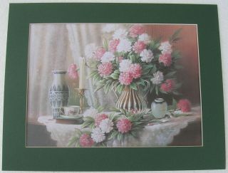 Flower Pictures Old Vase Matted Country Picture Print Interior Home 