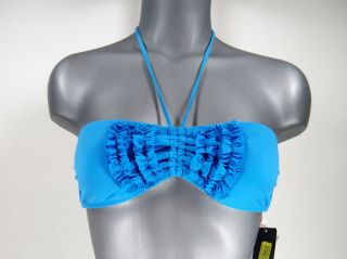   Juniors GUESS Light Blue Ruffled Front Bandeau Bra Bikini TOP ONLY $47