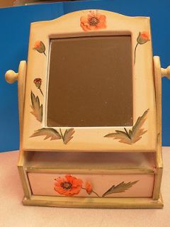 Vanity Mirror for Table or Dresser with Drawer Poppies Floral Wood