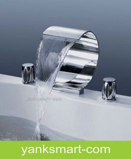 3PCS Bathtub Basin Sink Waterfall Spout Mixer Tap Chrome Faucet Set 