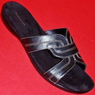 NEW Womens CROFT & BARROW CARLA Black Flats Slides Sandals Casual 