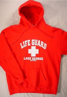 LAKE GEORGE New York LifeGuard Hoodie Sweatshirt (Adult XL) Red