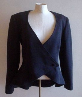 Vintage 80s BECKY BISOULIS Charcoal Gray Wool Blend Peplum fish tail 