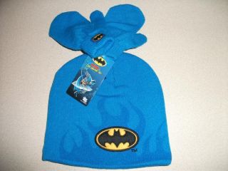 NEW Boys Batman DC Comics Blue Hat Mitten Glove Set Toboggan Cap 
