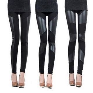 Womens New style Sexy Stitching Stretchy Faux Leather Back Tight 