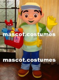 New Special Manny Mascot Costume w/ toolbox. Professional Adult Sz. 5 