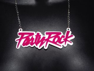 LMFAO Party Rock Pink On White Necklace 32 Silver Plated Chain Party 