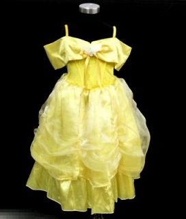 Girls Deluxe Belle Costume Yellow Princess Dress Birthday Party Fancy 