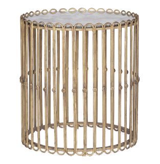 Beatrice Hollywood Regency Gilded Iron Mirror Drum Side Table