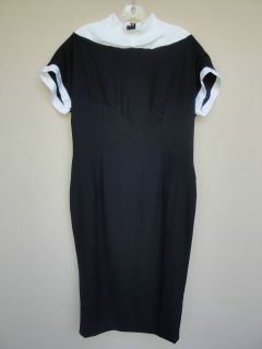 NWT LWren Scott Size 48 14 Black & White Wool Serengeti Sunset Dress 