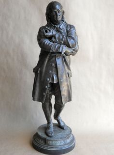   Finely Detailed Large Vintage Bronzed Spelter Statue Benjamin Franklin