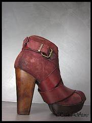 Woman Shoes Pumps MOMA 50105 L2 Velour Rubino Leather Red Vintage Made 
