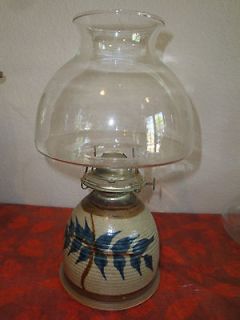VINTAGE HANDMADE GLAZED POTTERY OIL LAMP WITH EAGLE BURNER