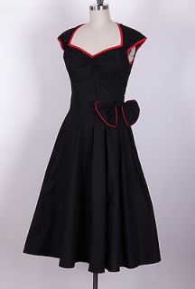 50s Rockabilly Bow Black Dress Size M Pinup Vintage Swing