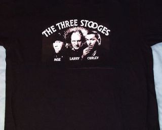 THE THREE STOOGES MOE LARRY CURLEY JET BLACK T SHIRT * AWESOME * SIZE 