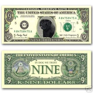 BLACK PUG Novelty NINE DOLLAR BILL Dog
