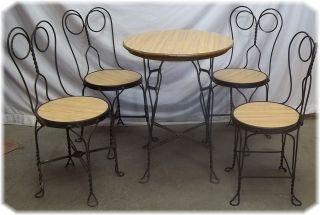   Parlor Set Vintage Table 4 Chairs Twisted Bistro Cafe Metal Patio Iron