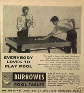 1955 Burrowes Easy Folding Billiard/Pool Tables Indoor Games Sporting 
