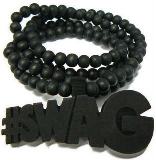   SWAG PIECE PENDANT WOODEN BEAD NECKLACE SWAG CHAIN HIP HOP JEWELRY