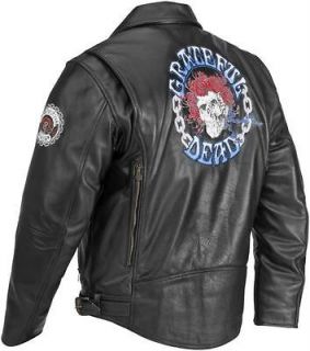 River Road Grateful Dead Skull & Roses Leather Motorcycle Jacket Black 