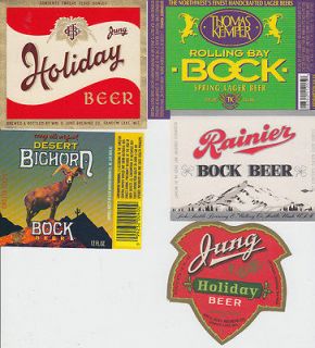   Unused Bock Beer Labels Rainier Jung Thomas Kemper Desert Bighorn G40