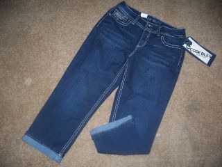 CODE BLEU* Dark Wash Cropped Jeans Rhinestones Size 6 Low Rise Nice 