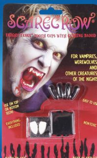 HALLOWEEN SCARECROW VAMPIRE FANGS WITH BLOOD CAPSULES