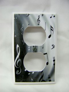 Black & White Music Notes Musical Monotone Theme Light Switch Cover 