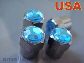 Crystal*BLUE*Chrome*Diamond Tire/Wheel stem valve CAPS