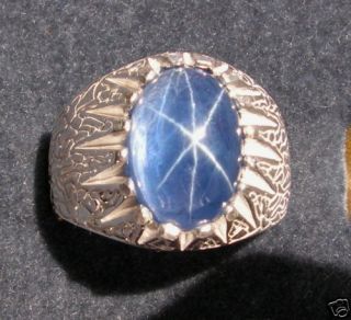  11+ CT LINDE LINDY TRANS BLUE STAR SAPPHIRE CREATED .925 SILVER RING