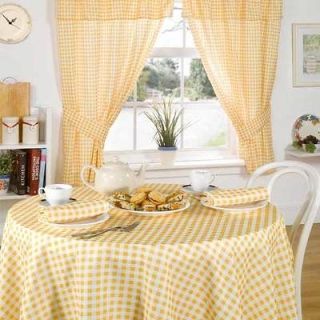 Molly Gingham Check Kitchen Pencil Pleat Curtains, Lemon, 46 x 48 Inch