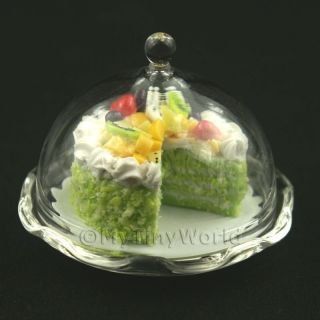 Glass Cake Stand (A) & Cut Cake Dolls House Miniatures