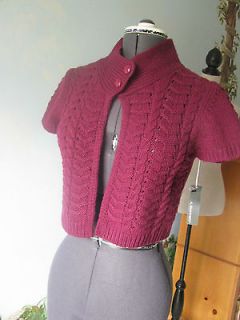Giannetti knit Burgundy Cable Women Sweater Buttons at collar NWT 