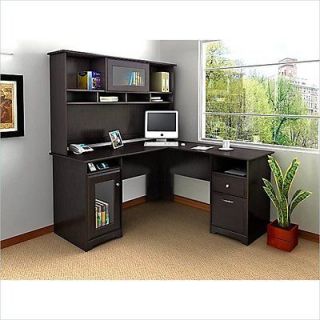 Corner Computer Desk and Hutch, Black Oak New