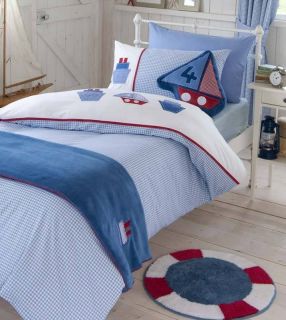   / Bed Linen, Gingham & Boats Duvet Cover or Curtains or 5pc Set