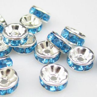   NEW Fshion 20pcs 8MM Plated silver crystal spacer beads lake blue