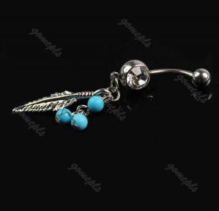 1PCS Turquoise Color Crystal Ball Belly Navel Button Bar Ring Barbell