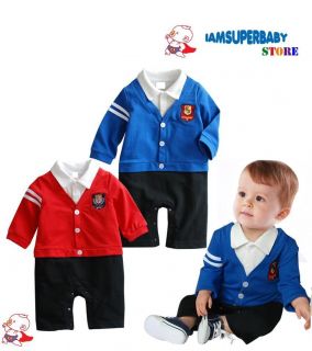 24M Baby Boy Smart Casual Wear Romper Bodysuit, School Boy 