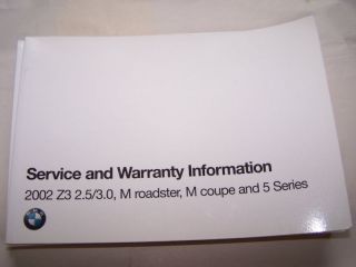 2002 BMW Z3 M ROADSTER OWNERS MAINTENANCE SERVICE MANUAL