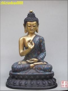 18Trad TIBET Bronze Cloisonne 24K Gold Sakyamuni kind heart Buddha