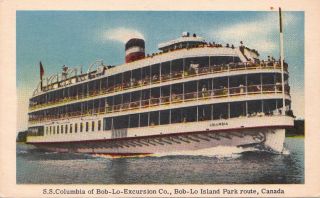Postcard Ship S.S. Columbia Bon Lo Excursion Co Bob Lo Island Canada