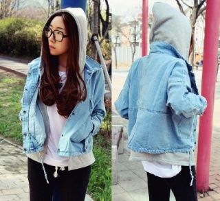 Chic 2 in 1 Denim Loose Baggy Boyfriend Jacket Outer Coat and Cotton 